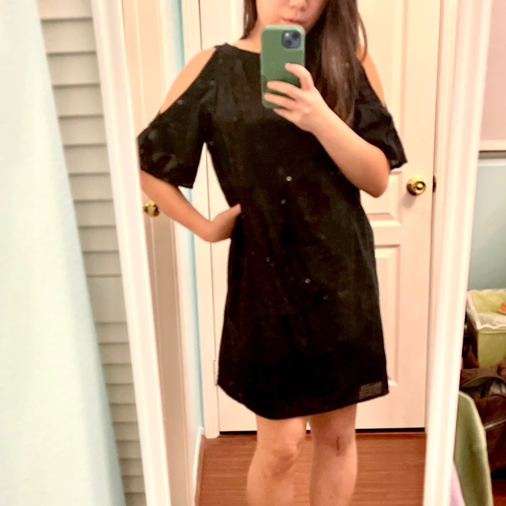 Black Linen Midi-Dress with Shoulder Cutouts